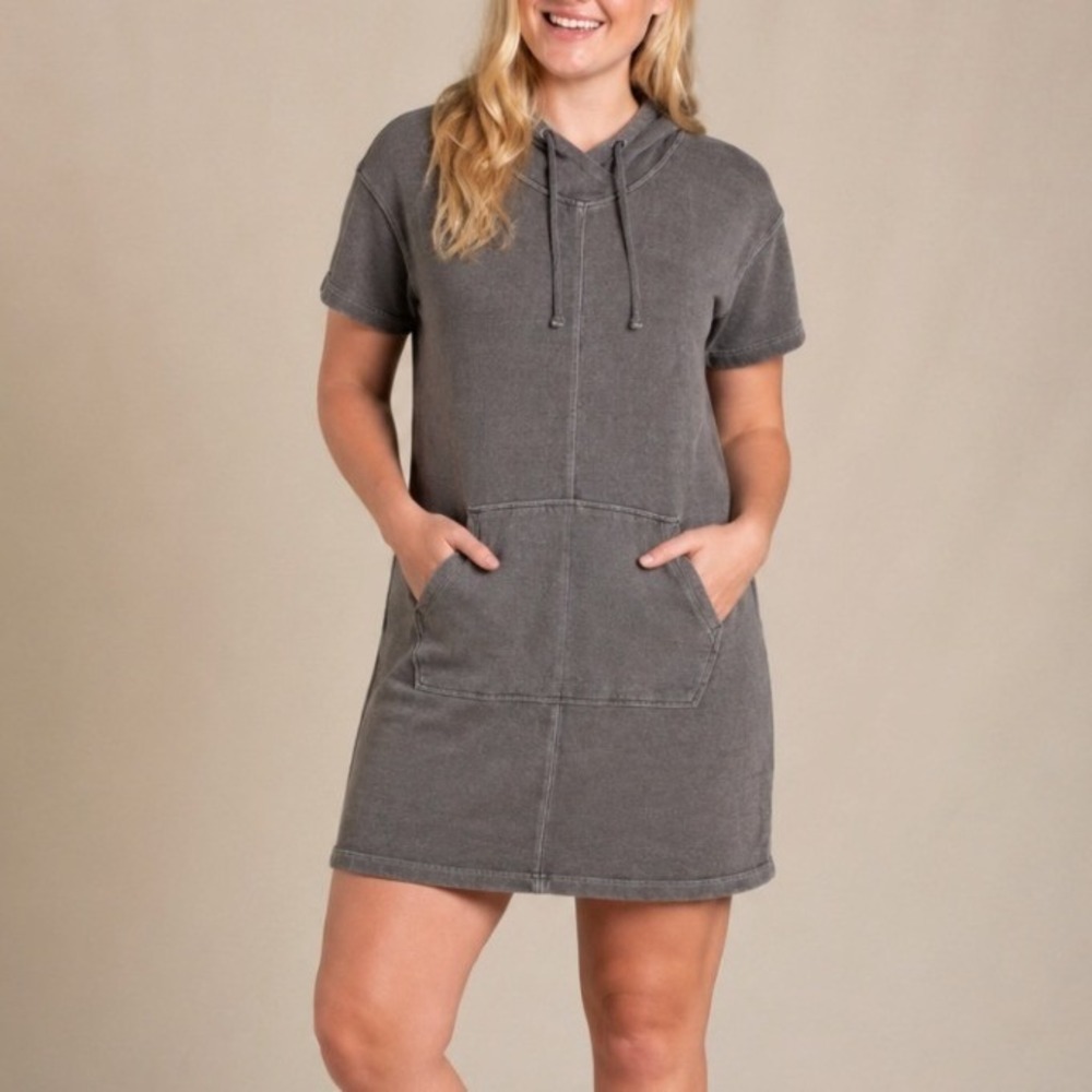 Toad&Co Hooded Sweatshirt Dress Hemp Cotton Grey Medium